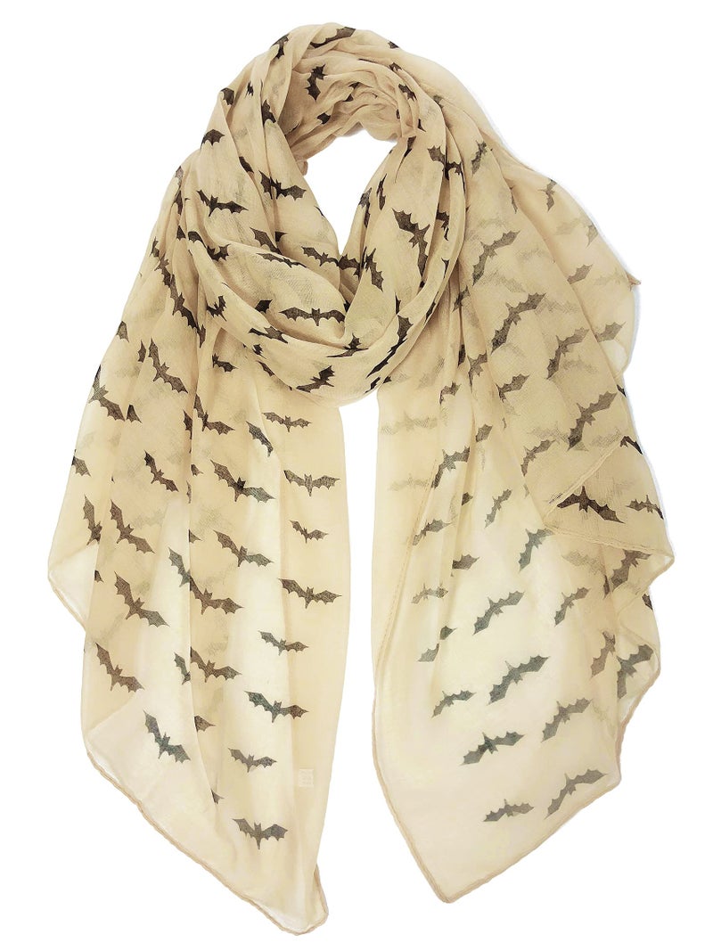 GERINLY Bat Print Women Scarfs Animal-themed Headwrap Scarves Goth Accessories for Halloween Decoration (Khaki) - Image 1